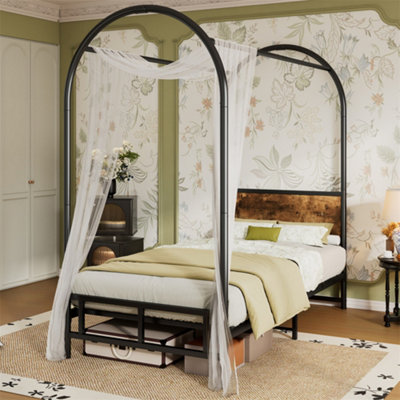 Abrihome Metal Bed3Ft Single Bed 90X190CmCanopy Single BedSturdy Metal FrameBlack & Wood from B&Q