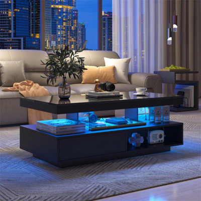 Abrihome 95X50X42.5Cm High Gloss Rectangle Coffee Table With Led LightsModern Wooden Console TableBlack from B&Q