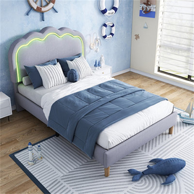 Abrihome 3Ft Single Upholstered Bed With Led Headboard (90X190Cm)Adjustable Height Bed Frame With Wooden SlatsGreyLinen from B&Q