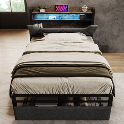 3ft Single Upholstered Storage Bed (90x190cm), with LED Lighting, USB ...