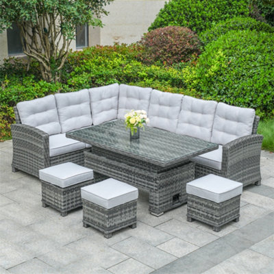 Abrihome Premium Aluminum Pe Rattan Sofa Set 8-Seater With Lift TableRust-Proof & Weather-Resistant Grey from B&Q