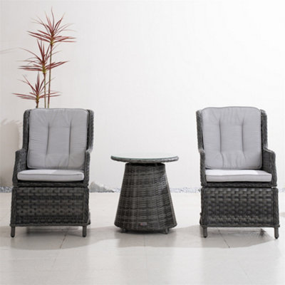 Abrihome 3-Piece Outdoor Rattan Bistro Set2 Pcs Rattan ChairsAluminium Table With 5mm Tempered GlassGrey from B&Q