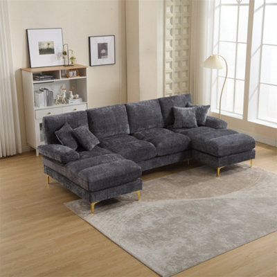 Abrihome Stylish Modular Sectional Sofa Set With Double ChaiseU-Shaped Chenille Fabric Lounge Suite For The Living RoomGrey from B&Q