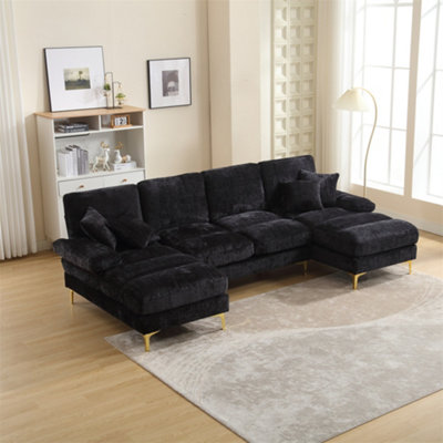 Abrihome Modular U-Shaped Sectional Sofa With Double ChaisePremium Chenille FabricEasy-CleanLarge Living Room Couch SetBlack from B&Q