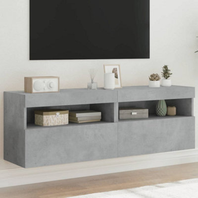 Berkfield Tv Wall Cabinets With Led Lights 2 Pcs Concrete 60X30x40 Cm Grey