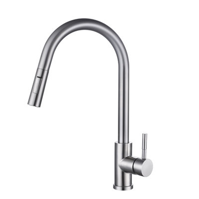 Nes Home Unisex Silver Single Lever Pull Out Kitchen Mixer Tap Brushed Stainless Steel In - Image 4