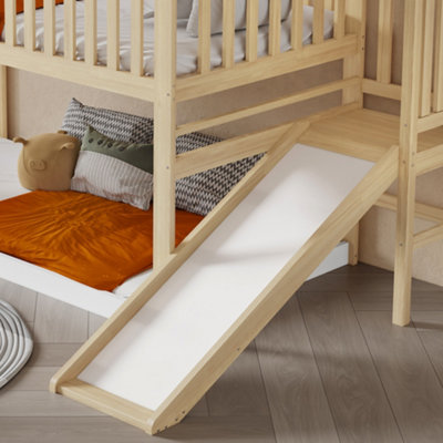 White & Wood 3ft High Sleeper Bed with Slide - 90x190cm Single Wooden ...