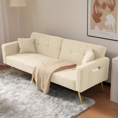 Abrihome Sofa Bed With 3 Adjustable Backrest AnglesGold LegsCushions & Side Storage Pockets from B&Q