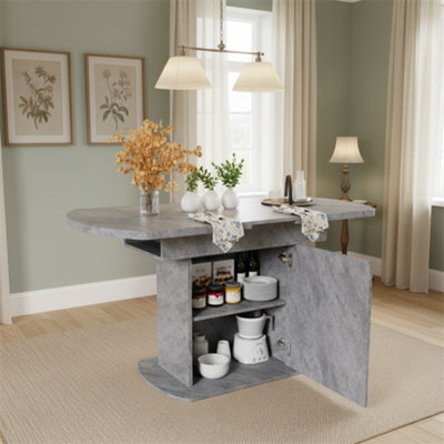 Abrihome Extendable Oval Dining Table110-130Cm X 70Cm With StorageSpace-Saving Multi-Function DesignCement Grey With Silver Handles from B&Q