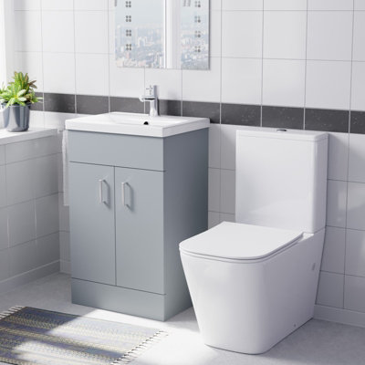 B&Q -  500mm Matte Grey Basin Vanity & Rimless White Close Coupled Toilet