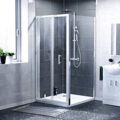 Nes Home Chrome Shower Bi-Fold Door 1000mm & 700mm Side Panel Enclosure from B&Q
