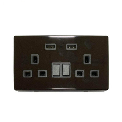 Ener-J Smart Twin Wall Sockets With Usb Ports, 13A (Black) Black