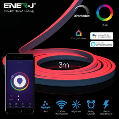 Ener-J 3 Meter Smart Wifi Rgb Led Neon Flex Kit With Remote, Plug & Play, App Control & Google Assistant Compatible Light