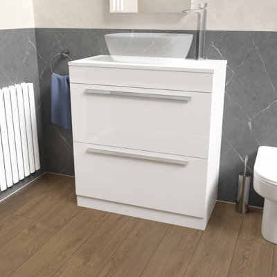 Nes Home 800mm White Vanity Unit Cabinet With Worktop from B&Q