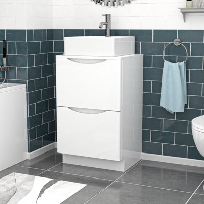 B&Q -  500mm White Freestanding 2 Drawers Vanity & Worktop With Square Basin