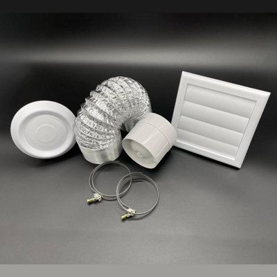 B&Q -  4" Inline Bathroom Extractor Fan With TimerComplete Ventilation Kit For Bathroom And Shower
