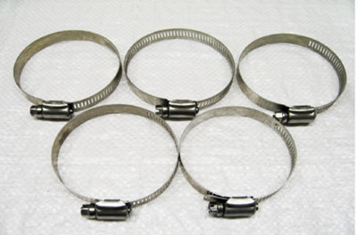 B&Q -  Stainless Steel Hose Clips X5 (27mm-51mm O Clamps T Bolt Pipe Worm Drive Adjustable)