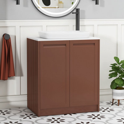B&Q -  Royal Bathroom Elmore 700mm Terracotta Clay Freestanding Countertop Bathroom Vanity Unit 2 Door With Qubix Basin
