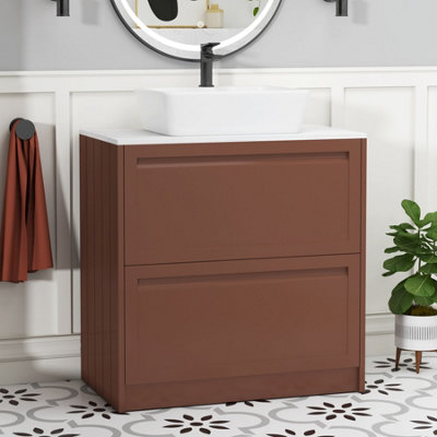 B&Q -  Royal Bathroom Elmore 800mm Terracotta Clay Freestanding Countertop Bathroom Vanity Unit 2 Drawer With Cube Basin