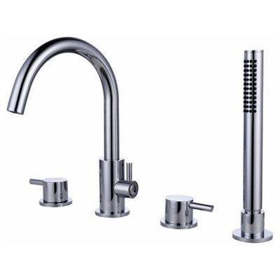 RAK Ceramics Rak Prima Tech Polished Chrome 4-Hole Deck Mounted Bath Shower Mixer Tap & HandsetSolid Brass from B&Q