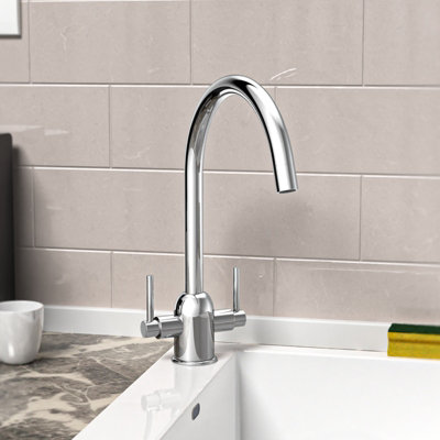 B&Q -  Kallion Twin Lever Chrome Swivel Kitchen Sink Mono Mixer Tap