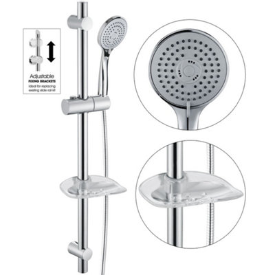 Buyaparcel Chrome Stainless Steel Shower Riser Rail Kit + Shower Head + Hose + Soap Dish