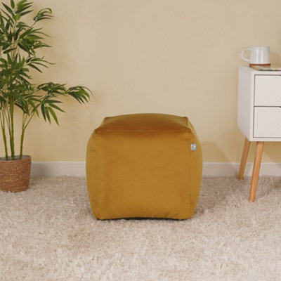 rucomfy Beanbags Rucomfy Velvet Cube Bean Bag PouffeMustard Soft Stylish Comfortable Footstool from B&Q