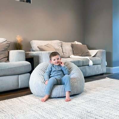 B&Q -  Rucomfy Indoor Classic Kids Bean Bag ChairPlatinum Jumbo Cord Slouchbag