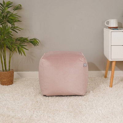 rucomfy Beanbags Rucomfy Velvet Cube Bean Bag PouffePink Soft Stylish Comfortable Footstool from B&Q