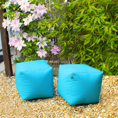 rucomfy Beanbags Rucomfy Indoor Or Outdoor Water Resistant Turquoise Cube Beanbag Footstool from B&Q