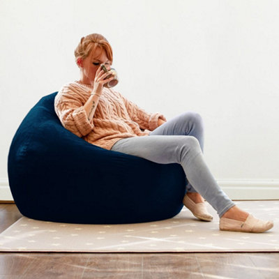 B&Q -  Rucomfy Indoor Adults Classic Slouchbag Bean Bag ChairVelvet Blue Lounge Seat