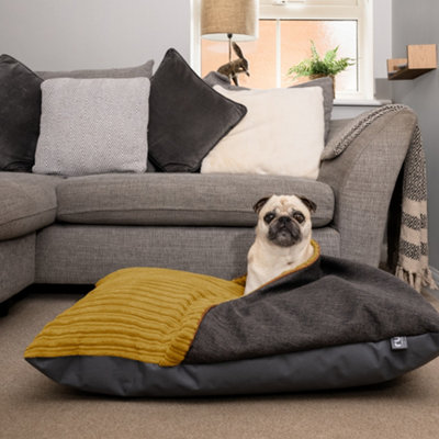 rucomfy Beanbags Rucomfy Jumbo Cord Medium Burrower Pet BedCosy Washable Mustard Burrow Bed For Dogs from B&Q