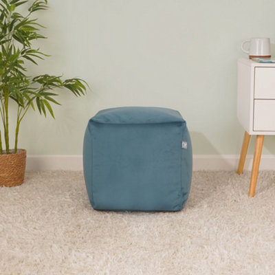rucomfy Beanbags Rucomfy Velvet Cube Bean Bag PouffeTeal Soft Stylish Comfortable Footstool from B&Q