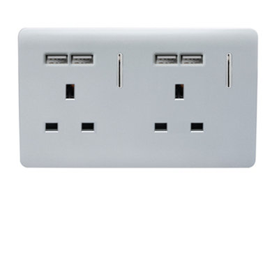 Trendi Switch 2 Gang 13Amp 4 Port Usb Platinum Silver Plug Socket - Image 7
