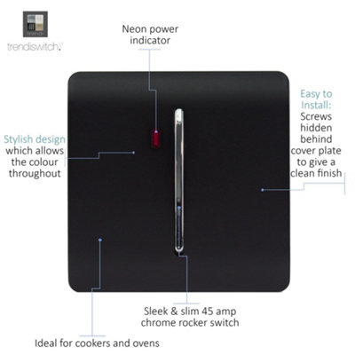 Trendi Switch Trendi 45 A Cooker Switch & Neon Insert - Matt Black - Image 8