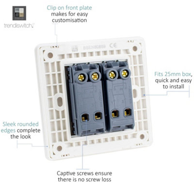 Trendi Switch 2 Gang 10amp Intermediate Piano Black Rocker Light Switch - Screwless Plate - Matt Black - Image 9