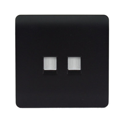B&Q -  Switch Matt Black 2 Gang Rj45 Cat 5E Pc Ethernet SocketArt-2Pcmbk