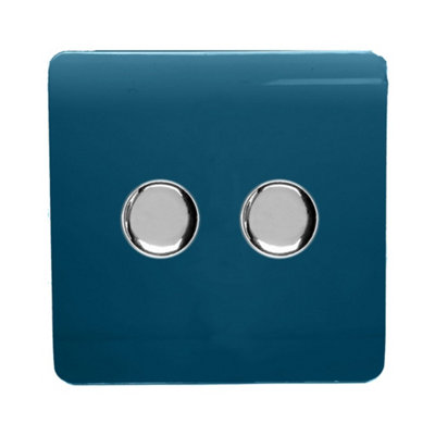 Trendiswitch Trendi Switch 2 Gang 1 Or 2 Way 150W Rotary Led Dimmer Switch In Midnight Light/Blue