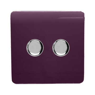 Trendiswitch Trendi Switch 2 Gang 1 Or 2 Way 150W Rotary Led Dimmer Switch In Plum Light
