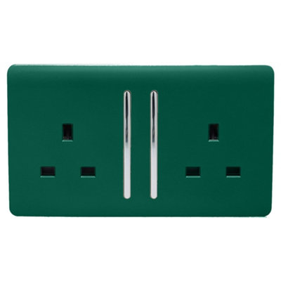 Trendi Switch Dark/Green 2 Gang Long Switched Plug Socket In Forest - Image 9