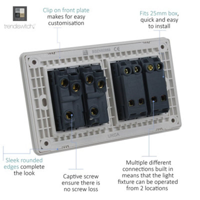 Trendi 4 Gang (2 Way & 2xIntermediate) Glossy 10 Amp Rocker Light Switch Gold - Image 7