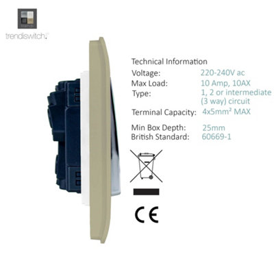 Gold/Light Generic Trendi Switch Champagne Gang Switch (1X 1 Or 2 Way & 3 X Intermediate), Art-Ss2999go Size 4 B&Q