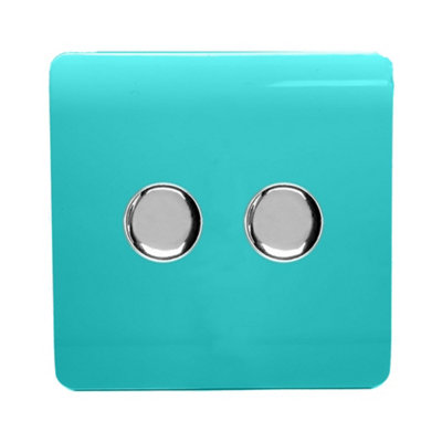 B&Q -  Trendi Switch 2 Gang 1 Or 2 Way 150W Rotary Led Dimmer Light Switch In Bright Teal
