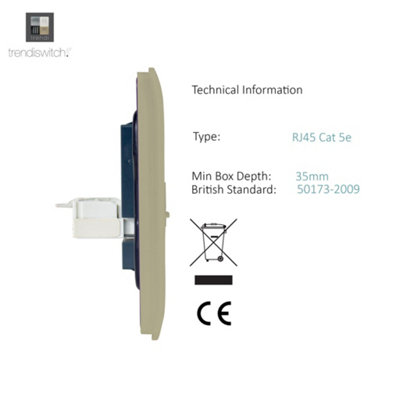 B&Q -  Switch Champagne Gold 2 Gang Rj45 Cat 5E Pc Ethernet SocketArt-2Pcgo