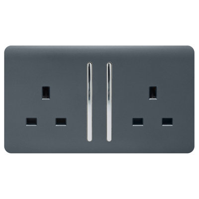 Trendi Switch 2 Gang 13amp Switched Plug Socket - Warm Grey - Screwless Design - ABS Plastic - Image 9