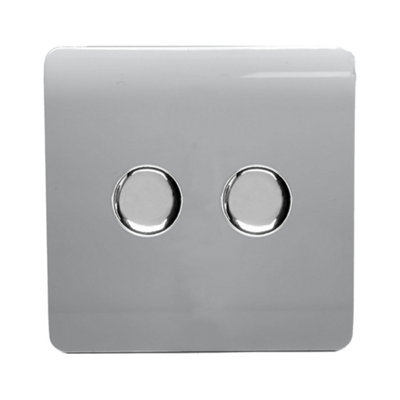 Trendi Switch - 2 Gang Rotary LED Dimmer Light Switch - 150w - Platinum Silver - Image 6