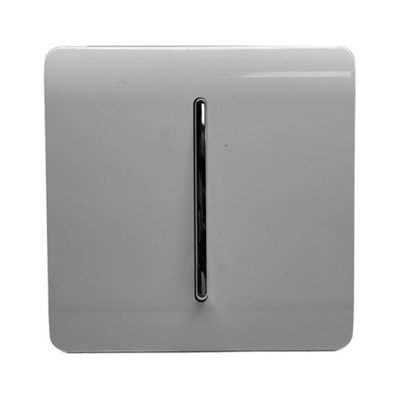 Trendi 1 Gang 2 Way 240V Screwless Raised Front Plate Plastic Artistic Modern Glossy 10 Amp Chrome Rocker Single Electrical Wall Light Switch Light Grey - ART-SS2LG - Image 9
