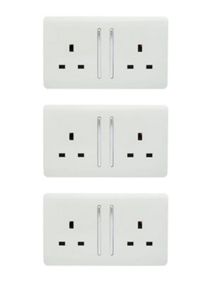 Trendi 2 Gang Artistic Modern Glossy 13 Amp Switched Tactile Plug Socket White (3 Pack) 7091059476925 - Image 6