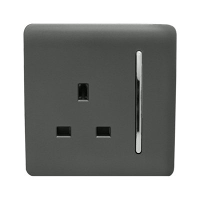 Trendiswitch Charcoal 1 Gang 13 Amp Switched Socket from B&Q