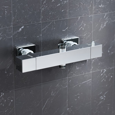 Nes Home Square Chrome Thermostatic Shower Bar Valve Double Outlet Wall Mounted Size 38